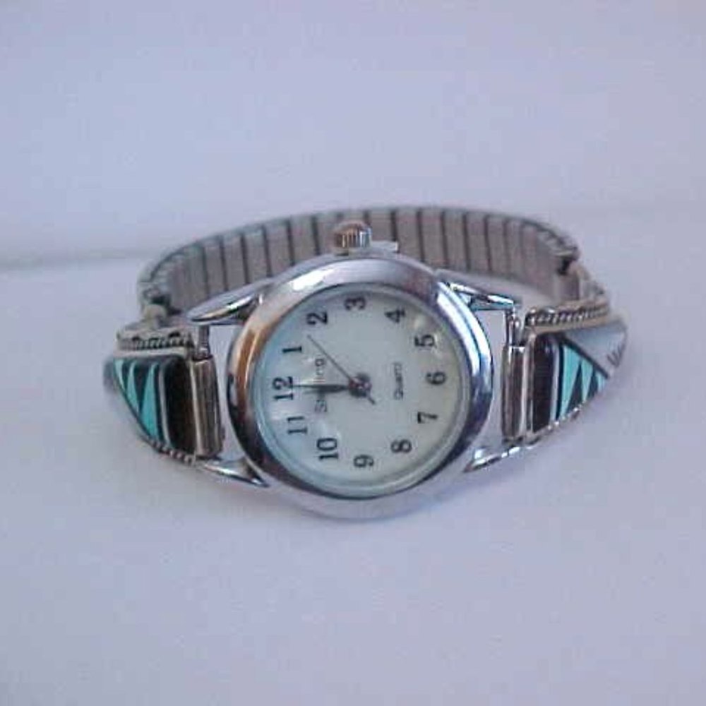 Sterling Silver Inlay Watch by Clarence Booquy